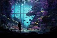 Fish sea aquarium nature, digital paint illustration.