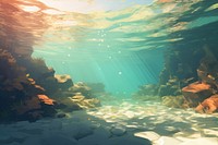 Underwater ocean sunlight outdoors, digital paint illustration. AI generated image