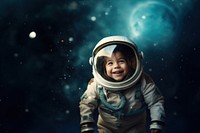 Astronaut smiling night space. AI generated Image by rawpixel.