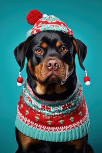 Rottweiler christmas portrait sweater. AI generated Image by rawpixel.