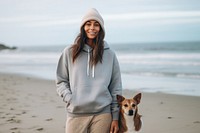 Beach dog sweatshirt portrait. 