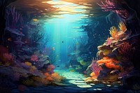 Underwater ocean sea aquarium, digital paint illustration. 