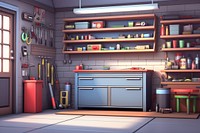 Furniture kitchen cartoon garage. 