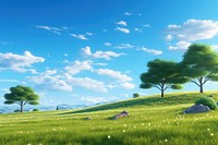 Landscape tree sky grassland. AI generated Image by rawpixel.