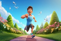 Cartoon outdoors running determination. 