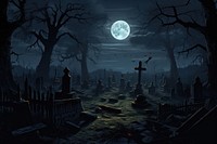 Cemetery night outdoors moon