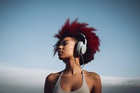Headphones listening adult woman. AI generated Image by rawpixel.