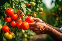 Tomato vegetable outdoors picking. 