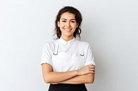 Female apron white background entrepreneur. 