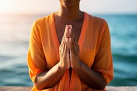 Meditating prayer yoga hand. 