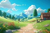 Landscape panoramic outdoors cartoon. 