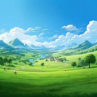 Landscape grassland panoramic outdoors. AI generated Image by rawpixel.