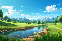 Landscape panoramic outdoors pasture. AI generated Image by rawpixel.