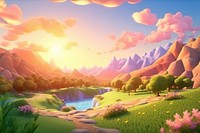 Landscape panoramic outdoors cartoon. AI generated Image by rawpixel.