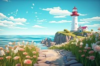 Lighthouse landscape outdoors cartoon. 