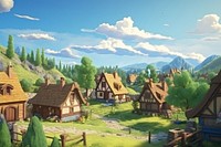 Landscape village outdoors cartoon. AI generated Image by rawpixel.
