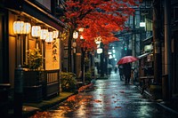 Street autumn night city. 