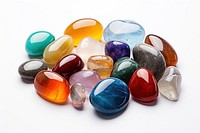 Gemstone jewelry pill white background. 