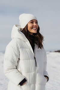 Outdoors jacket portrait laughing. 