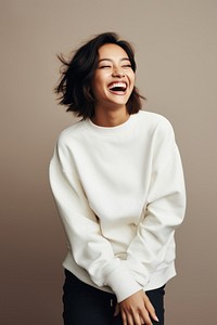 Laughing sweater smile white. 