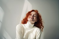 Laughing portrait sweater smile. 