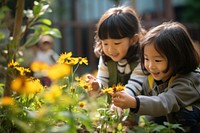 Flower child outdoors looking. 