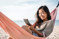 Woman on a hammock. 