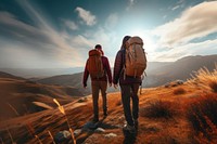 Backpacking adventure outdoors walking. AI generated Image by rawpixel.