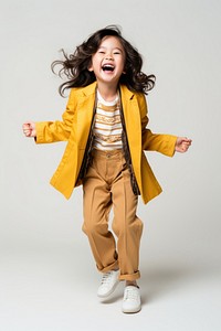 Cheerful laughing fashion coat. 