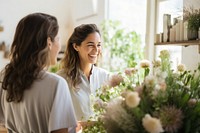 Flower customer laughing adult. 