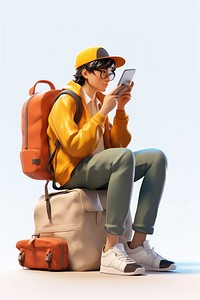 Backpack sitting adult photography. AI generated Image by rawpixel.