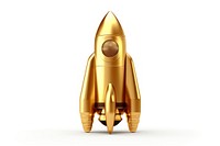 Cartoon rocket gold white background. 