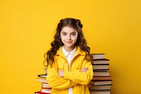 Education yellow girl yellow background. 