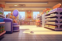 Supermarket cartoon architecture groceries. 