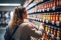 Looking market store shelf. 