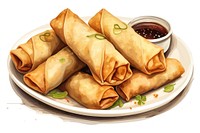 Bread plate food spring roll. 