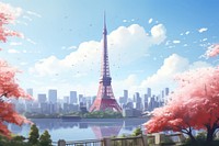 Tokyo tower architecture landscape building. AI generated Image by rawpixel.