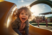 Playground laughing portrait outdoors. 