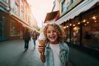 Laughing holding gelato child. 