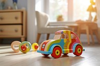 A colorful wooden toy car a male toddler playing vehicle transportation. AI generated Image by rawpixel.