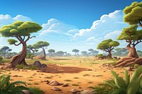 Savanna landscape outdoors cartoon. 