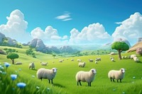 Field sheep landscape grassland. 