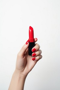 Lipstick cosmetics holding hand.