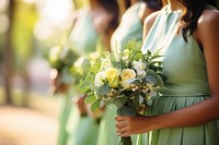 Bridesmaid wedding dress outdoors. 