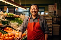 Local grocery store adult entrepreneur greengrocer. 