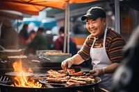 Street food cooking grilling adult. 