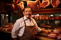 Meat shop adult bread food. 