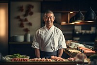 Sushi restaurant chef adult male. 