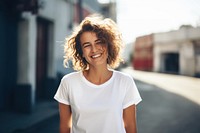 T-shirt cheerful laughing portrait. 