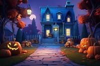 Halloween cartoon night house. 